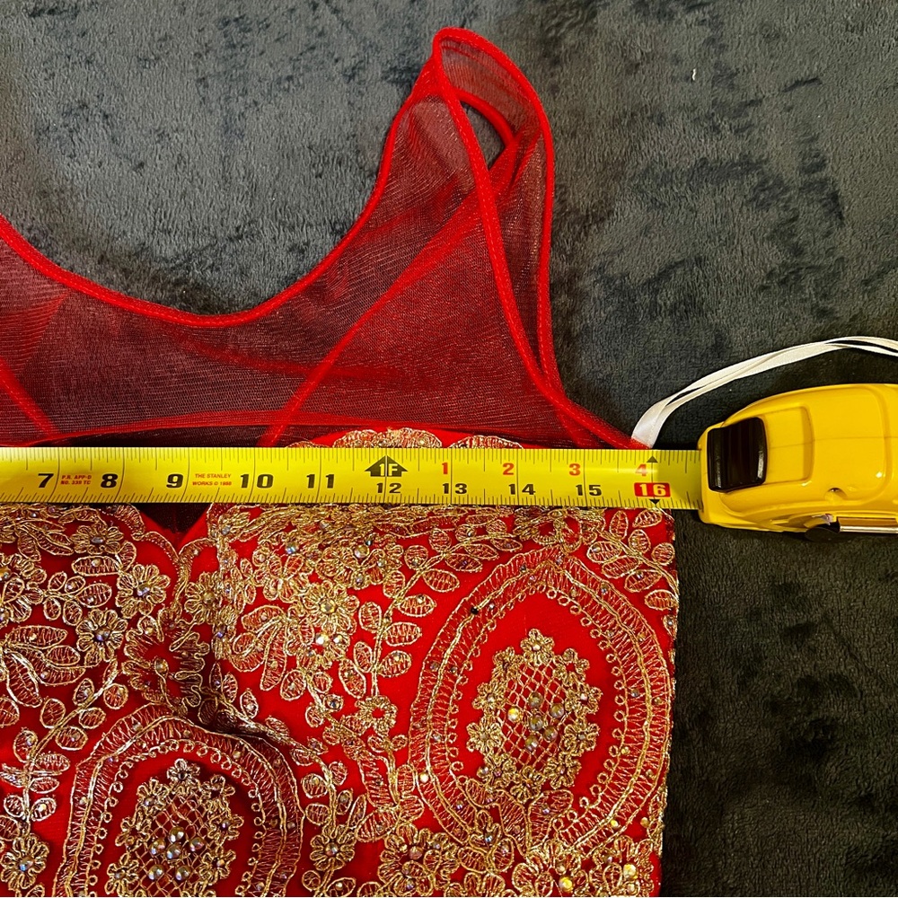 New Babyonline Wms Red Gold Floral Appliqué Embroidery Fit&Flare‎ Party Dress XS - Picture 10 of 13